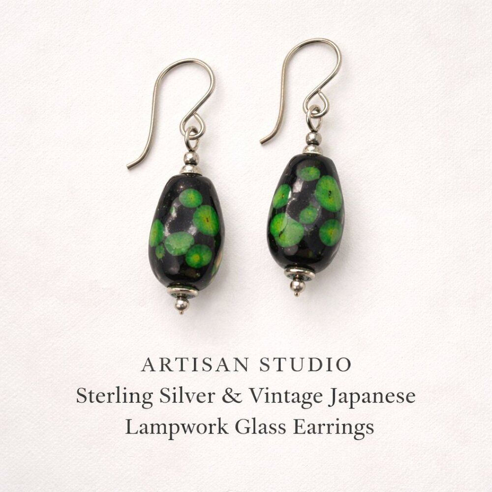 Sterling Silver Vintage Japanese Lampwork Glass Earrings | Artisan Studio